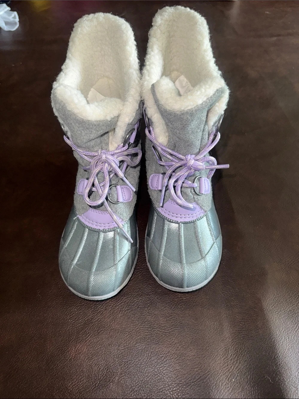 Kids Warm Faux-Fur Lined Winter Boots - Gray & Lavender